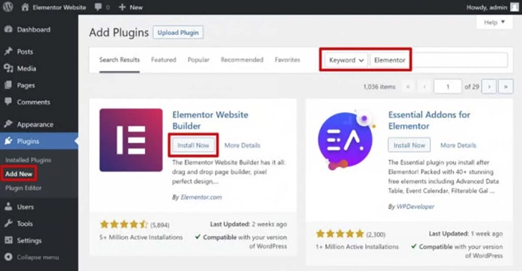 การติดตั้ง elementor plugin ใน WordPress