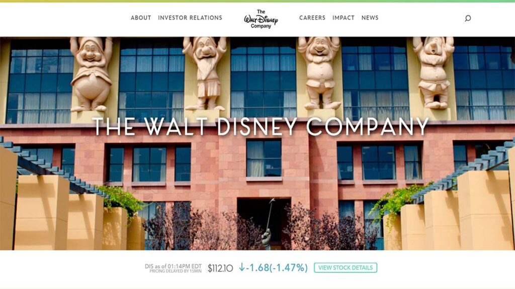 ตัวอย่างเว็บไซต์บริษัท The Walt Disney Company