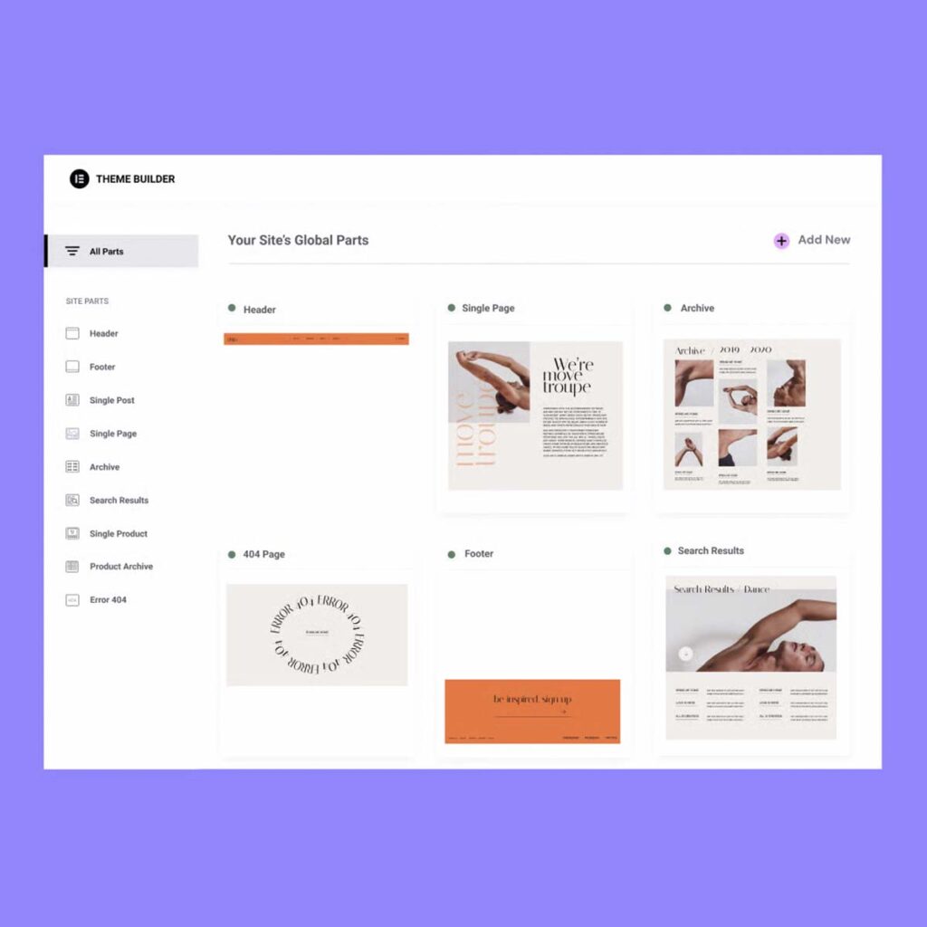 ฟีเจอร์ Theme Builder ของ Elementor