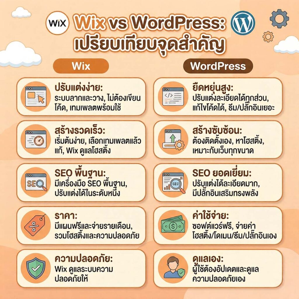 เปรียบเทียบข้อมูล Wix Vs WordPress